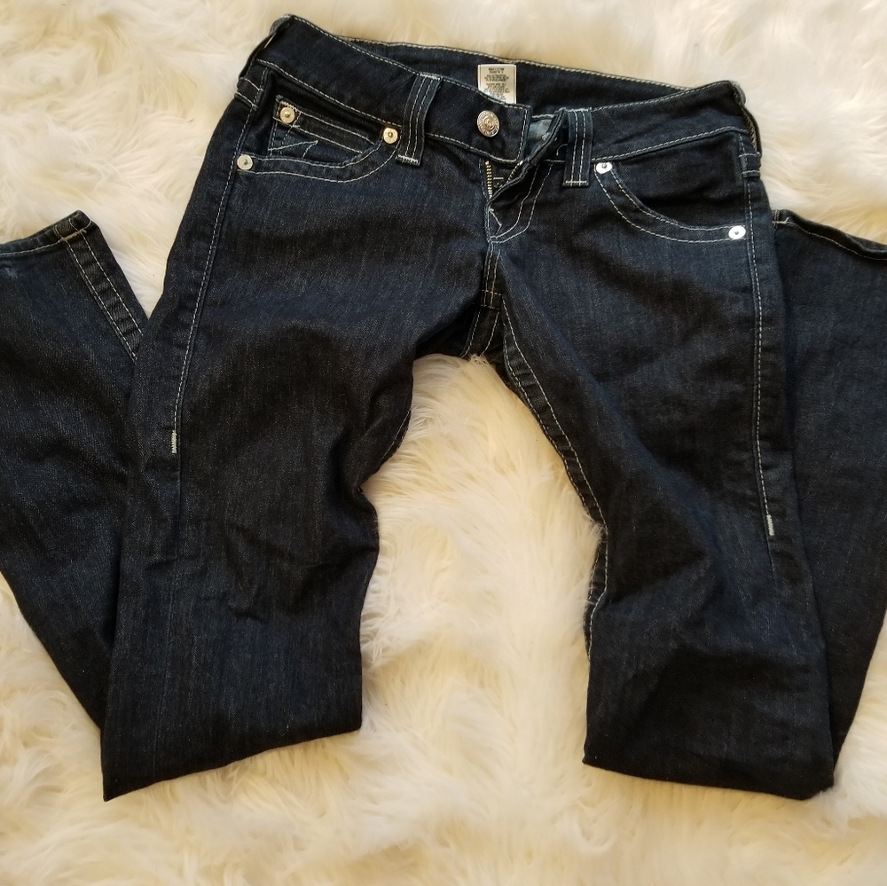 TRUE RELIGION DARK WASH STRAIGHT JEANS - Picture 2 of 3